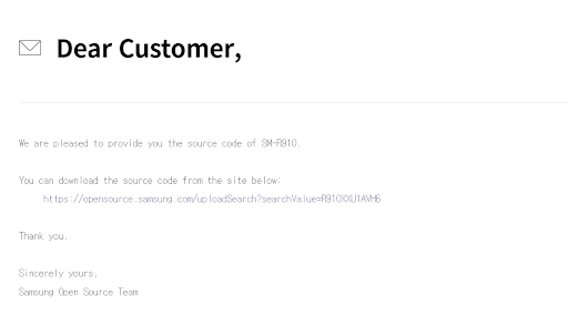 필요한 kernel source version을 Samsung에 직접 요청한 기록