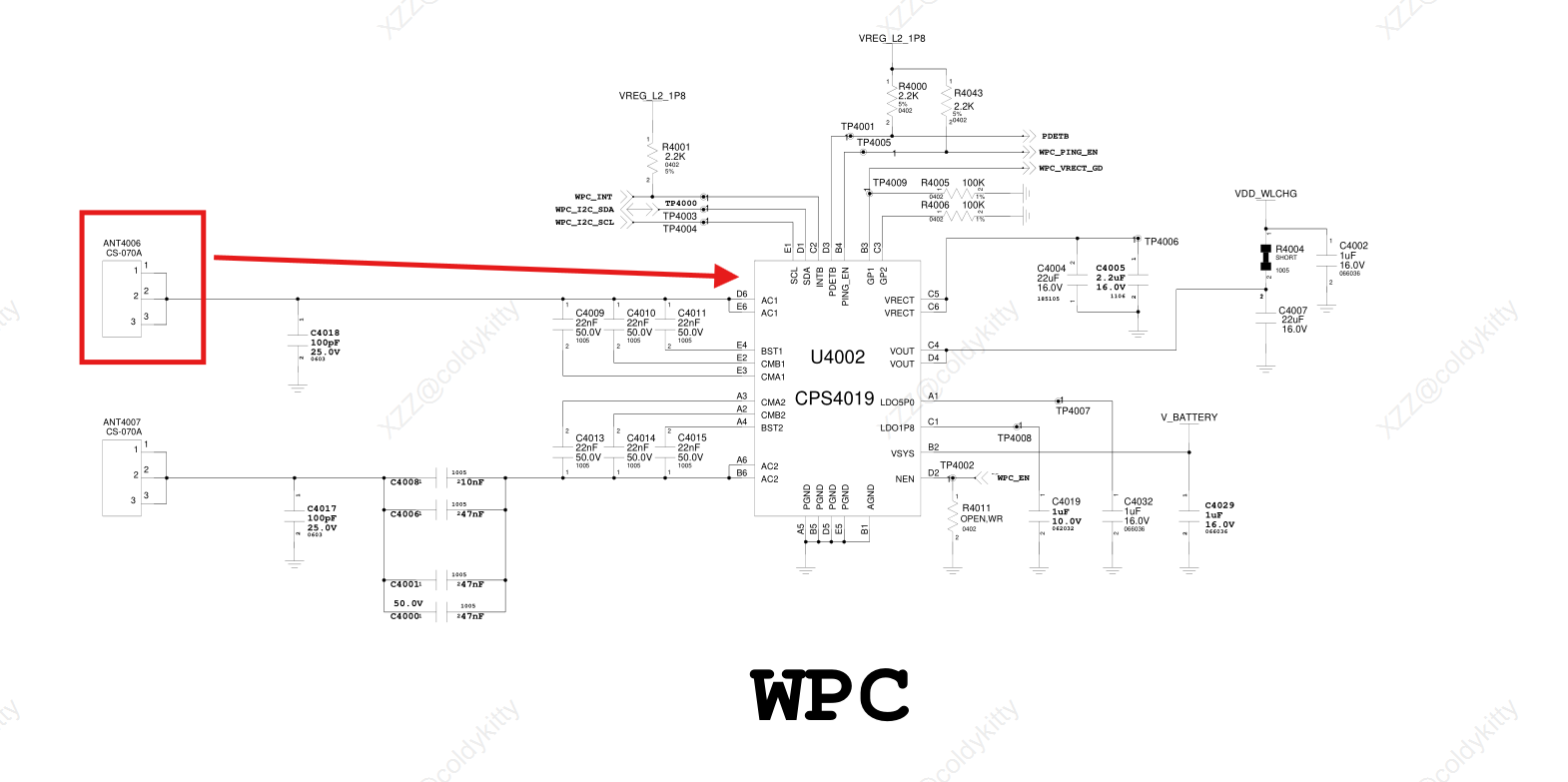 WPC 접지와 CPS4019 연결을 추적한 schematic